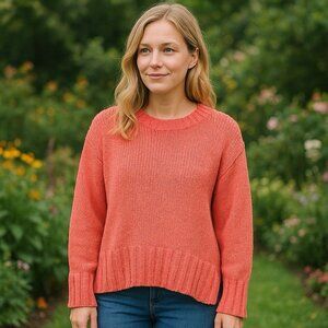 NEW J. Crew Marina Sweater Textured Cotton Blend Color Sunfire Coral Coastal S